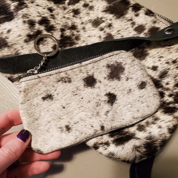 Lynn Tallerico White Brown Cow Hide Fur Crossbody Bag Purse with Wallet - Picture 12 of 12